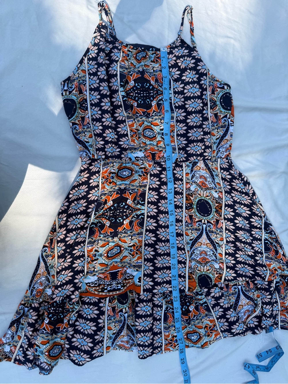 Girls Navy Floral Paisley Sundress with Orange Accents
